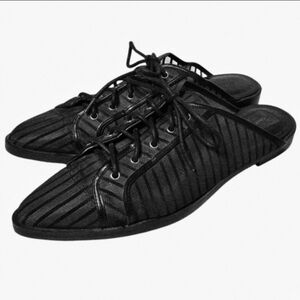 Charles & Keith Lace Up Mule Flat Mesh Striped Point Toe 9